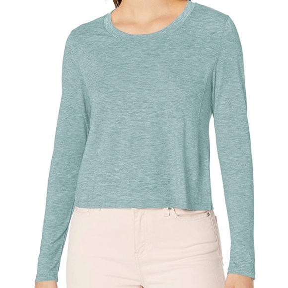 Tresics Women's Trendy Basic Long Sleeve Crew Neck Cropped Top Malibu Green - Picture 1 of 5